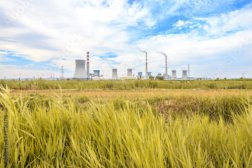 grass,skyline and landscape of power plant