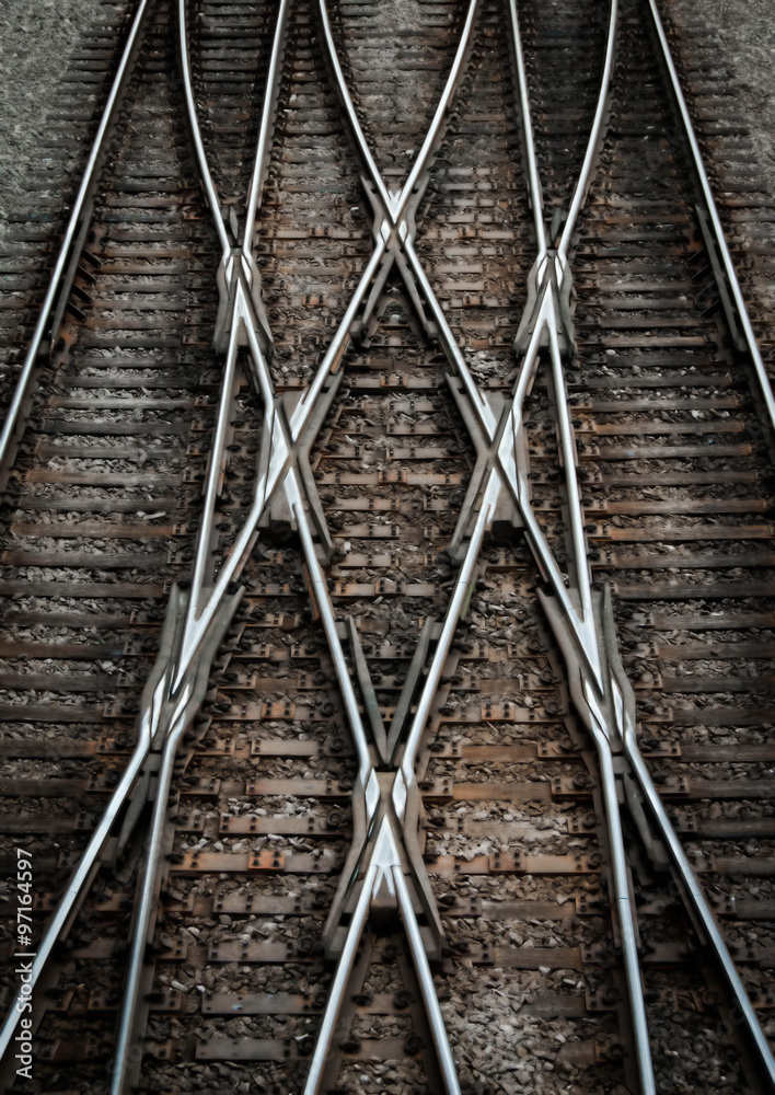 Multiple railway track switches , symbolic photo for decision, separation and leadership qualities