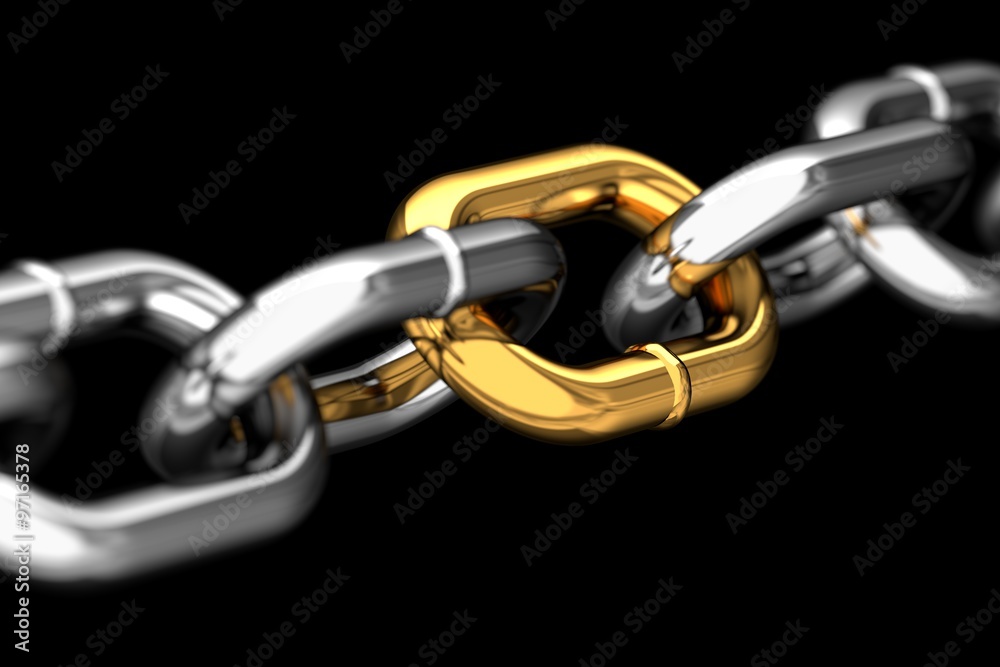 Obraz premium Golden link in a chain macro