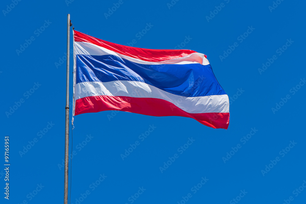 Thai flag of Thailand with blue sky background