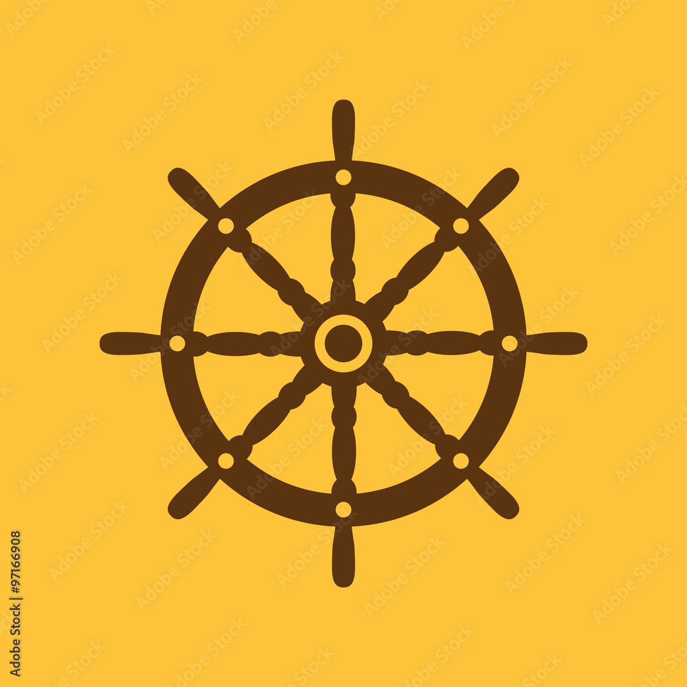 Obraz premium The ship steering wheel icon. Sailing symbol. Flat