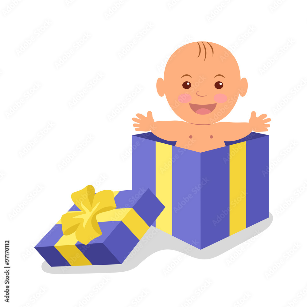 Cute baby boy in a gift box. The precious gift of life