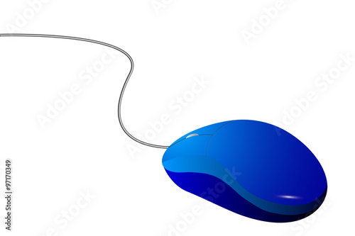 Blue Computer Wired Mouse, isolated on white