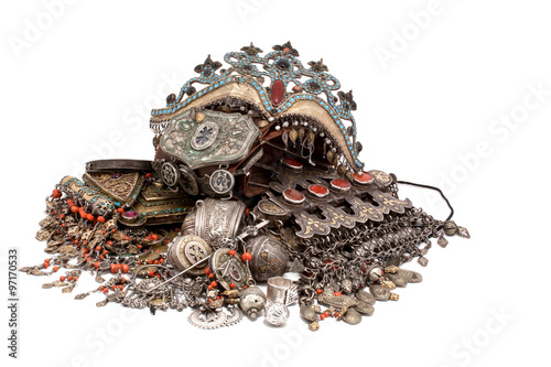 Принти на полотні Collection of Vintage National and Silver Jewelry, Kazakh National Jewelry