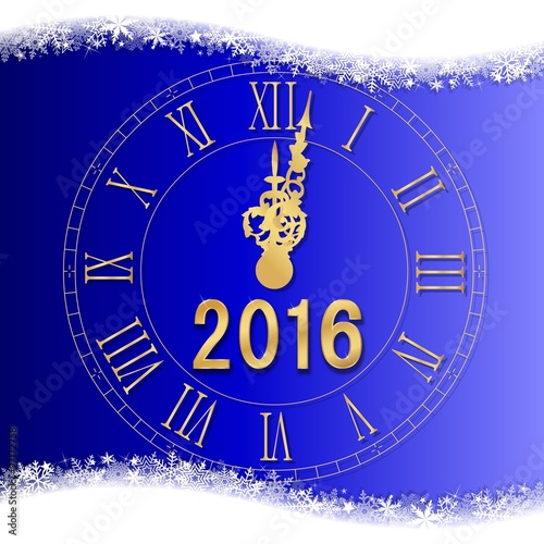 Carte vœux 2016 fond bleu avec horloge à minuit photo