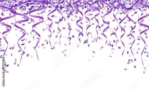 violet confetti and ribbons