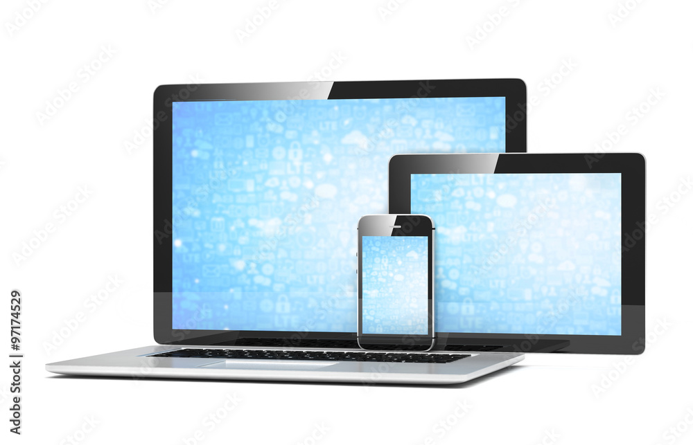 laptop, tablet, phone, on white laptop, tablet, phone, on white