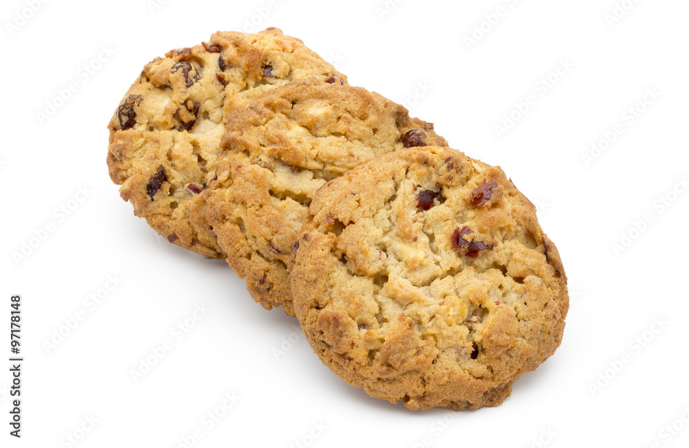 Oatmeal cookies with cranberries on a white background. Oatmeal cookies with cranberries on a white background.