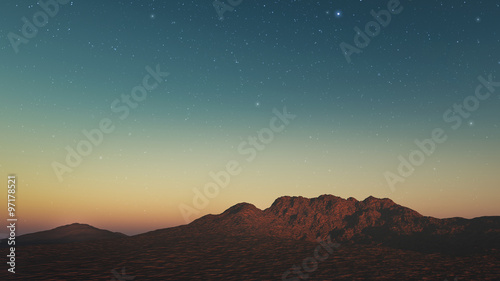 Alien Planet. 3D landscape with stars.