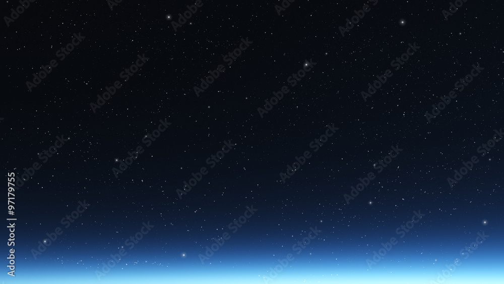 Fototapeta premium Blue planet and stars. Space background. 3D render.