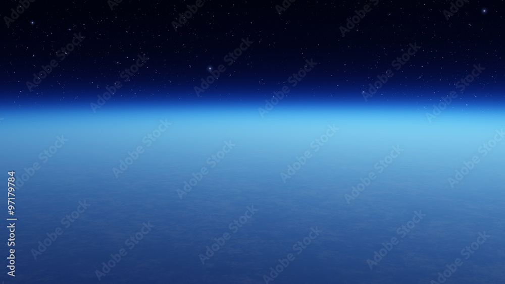 Blue planet and stars. Space background. 3D render.