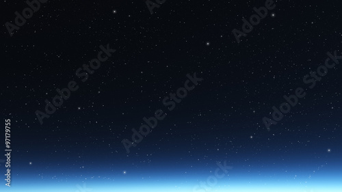 Blue planet and stars. Space background. 3D render.