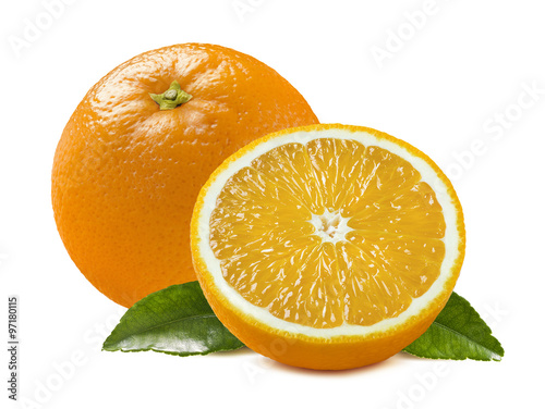 Orange whole half piece leaves isolated on white background