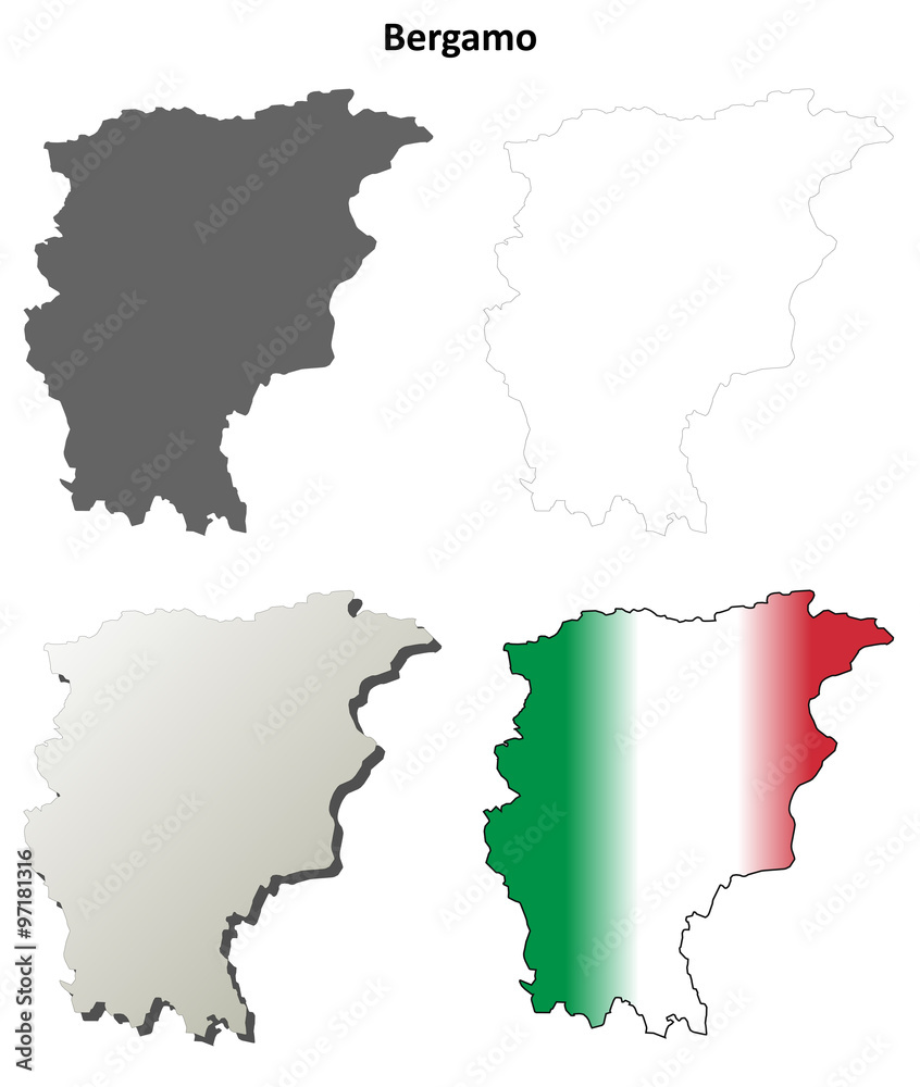Bergamo blank detailed outline map set
