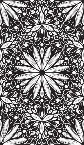 Abstract geometric seamless pattern with hand drow flowers