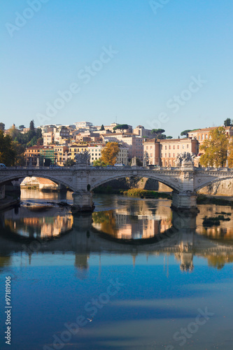bridge and Tiber river in Rome, Italy