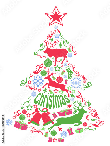 Merry christmas tree with Xmas elements
