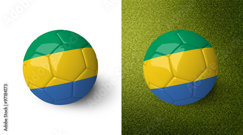 3d realistic soccer ball with the flag of Gabon on it isolated on white background and on green soccer field. See whole set for other countries.  