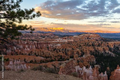 View on the bryce canyon at sunset