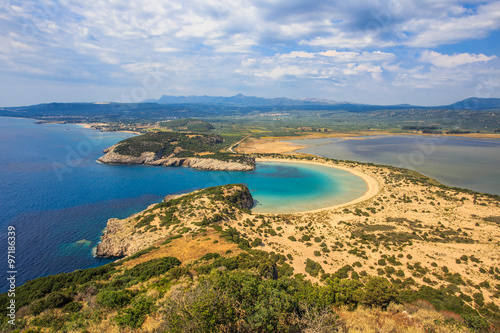 Beautiful lagoon of Voidokilia from a high point of view  Greece. Europe