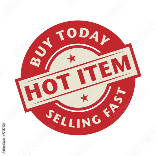 Stamp or label with the text Hot Item, Buy Today