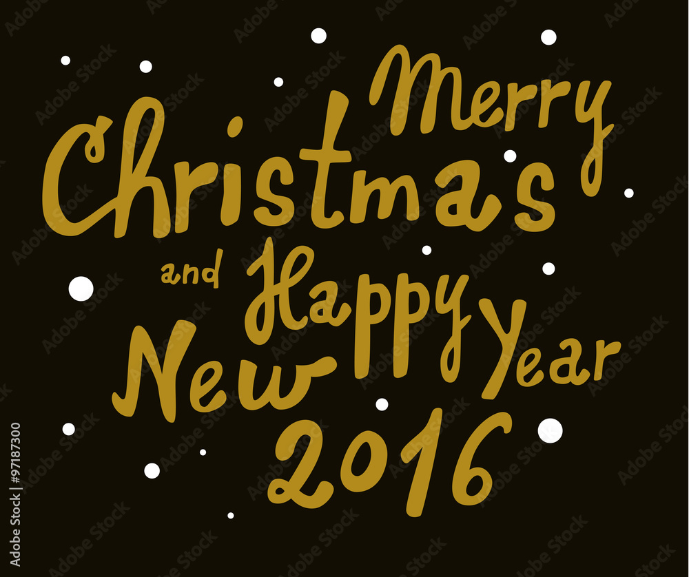 Merry Christmas and Happy New Year 2016 hand-drawn illustration type, christmas wishes, greeting card...