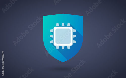 Long shadow shield icon with a cpu