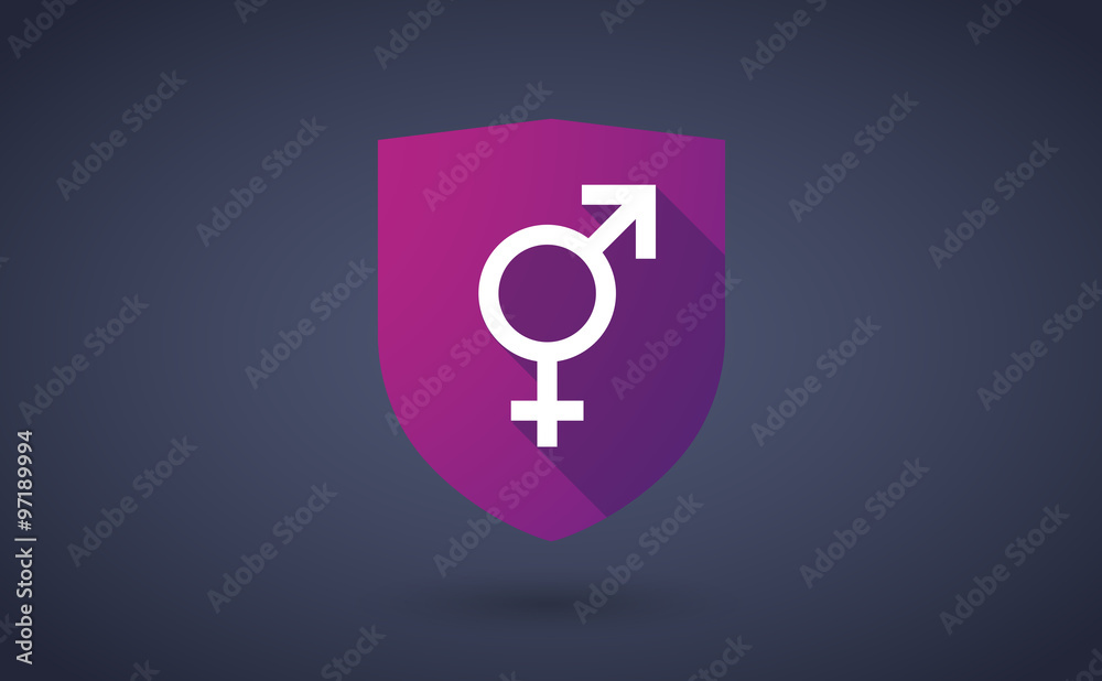 Long shadow shield icon with a transgender symbol Long shadow shield icon with a transgender symbol