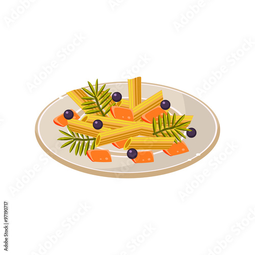 Noodles on the Plate. Vector Food Illustration
