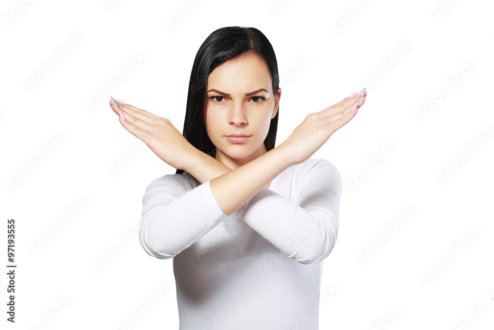 Girl shows stop arms Girl shows stop arms