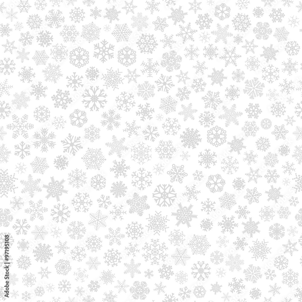 Seamless pattern of snowflakes, gray on white