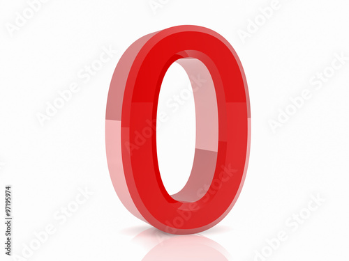 3d red number 0 on white background