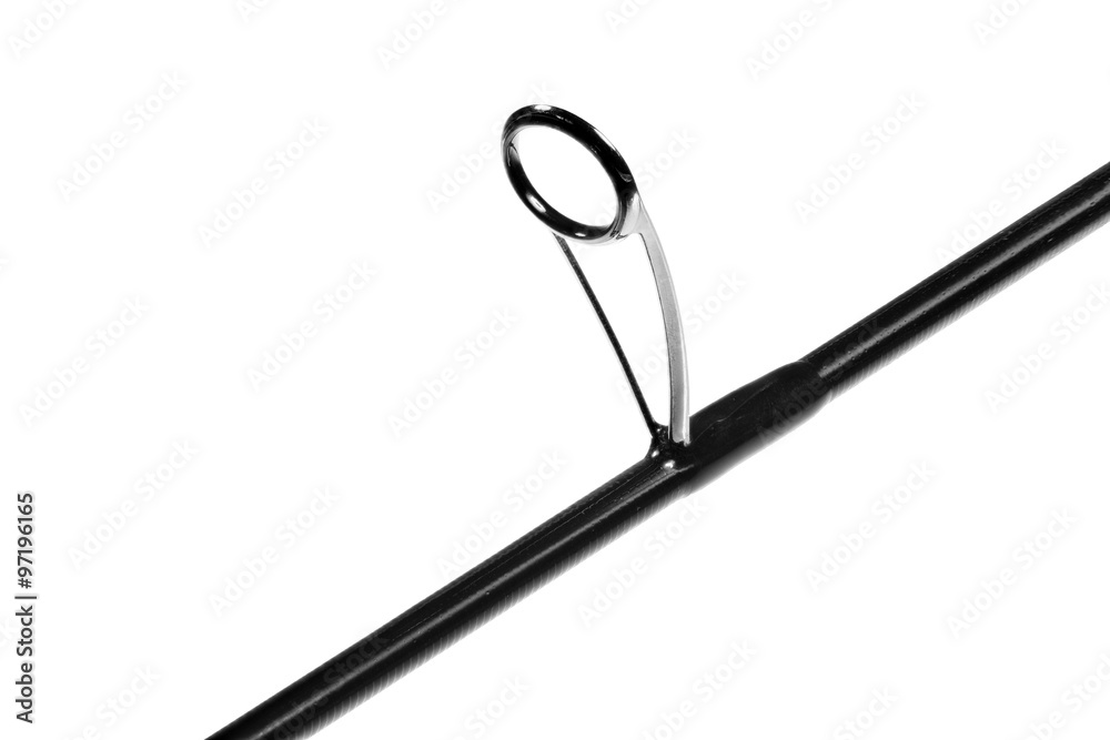 Fishing rod spinning ring for line close-up, isolate on white ba Fishing rod spinning ring for line close-up, isolate on white ba