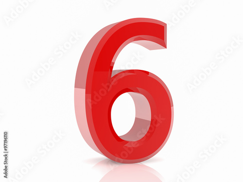 3d red number 6 on white background