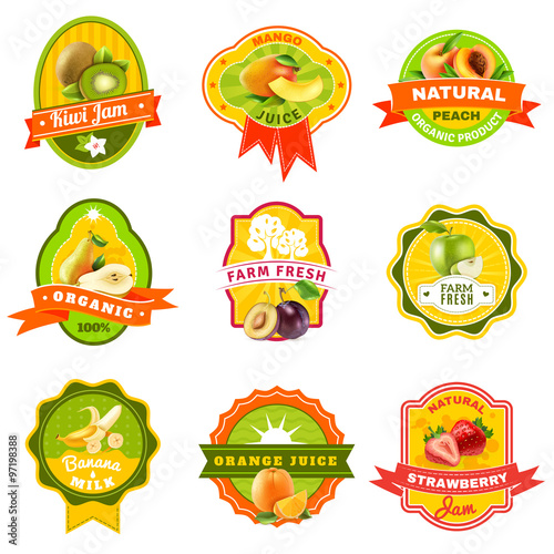 Fuits Emblem Labels set Color