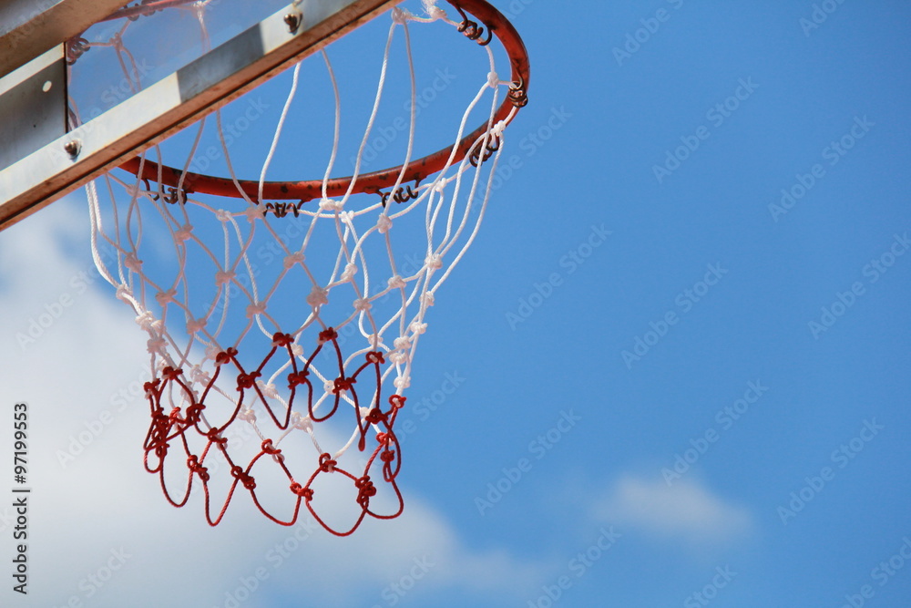 White net of a basketball hoop, outdoor