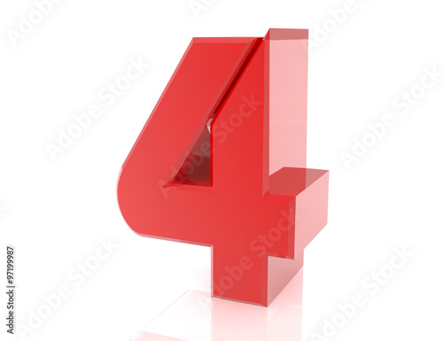 red number 4 on white background 3d rendering