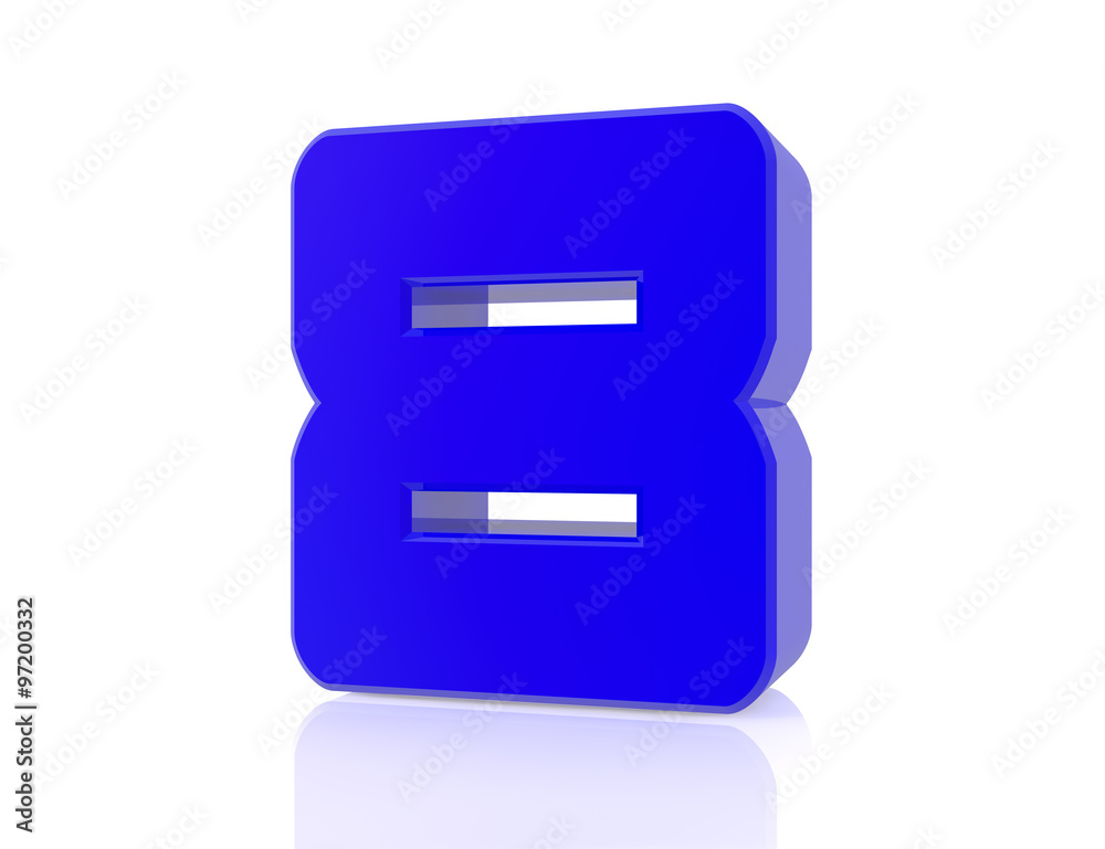 blue number 8 on white background 3d rendering