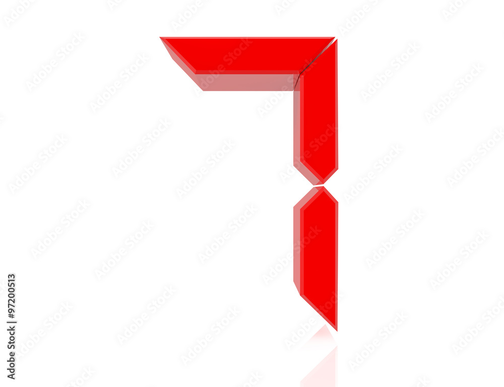 Digital red number 7 on white background 3d rendering Digital red number 7 on white background 3d rendering