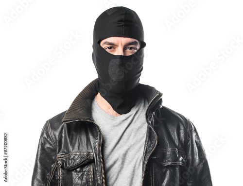 Robber wearing a leather jacket