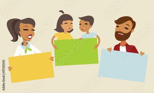 Family holding blank cards to place your text