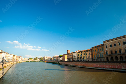 View of old street and river Arno in Pisa city, Italy © romas_ph