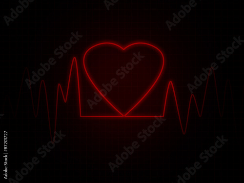 Heart monitor screen with red heart shape