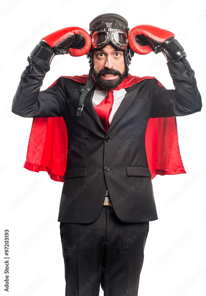 Super hero businessman with boxing gloves Super hero businessman with boxing gloves