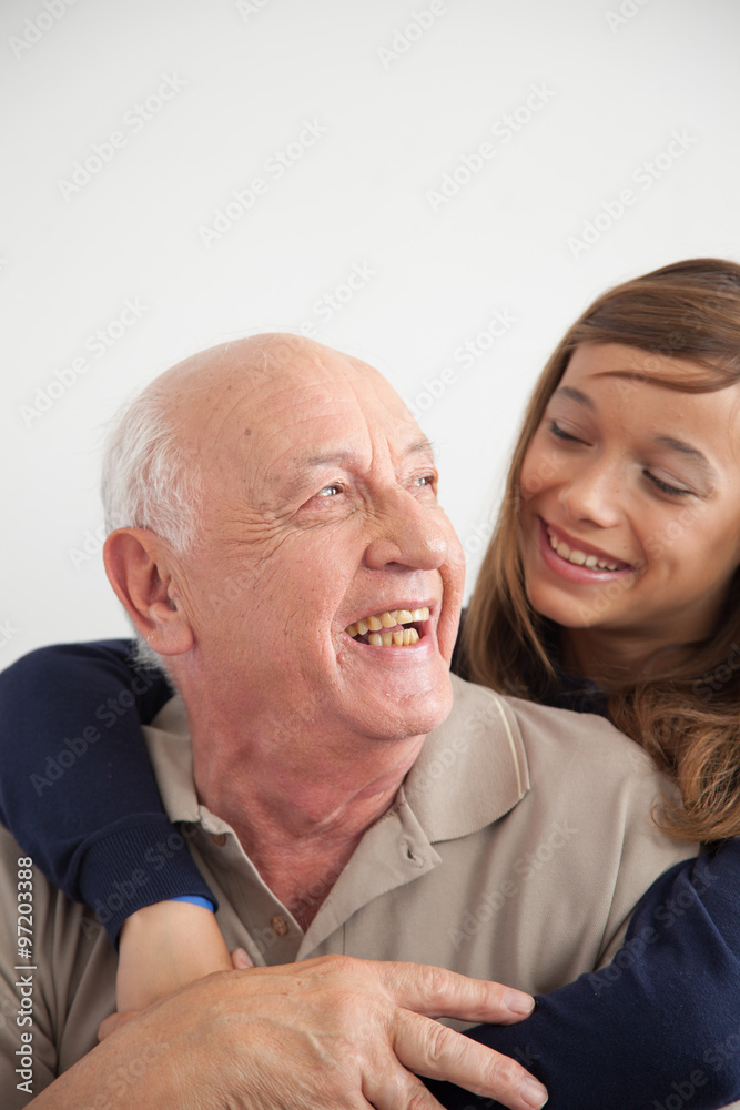 girl having fun with her grandfather girl having fun with her grandfather