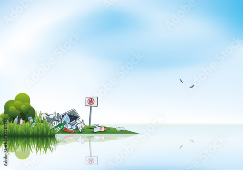 Trash in the Nature Water Lake Littering Waste