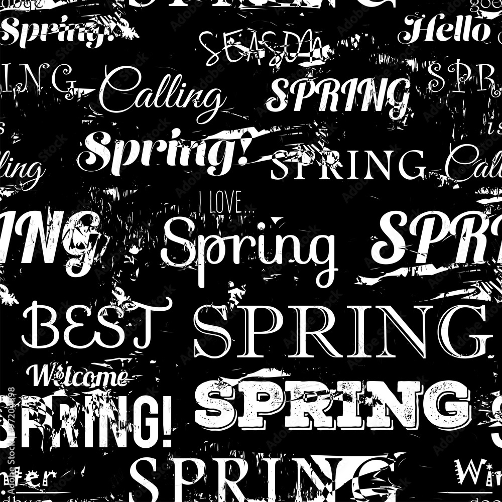 Spring modern typographic seamless pattern. Free fonts are used.