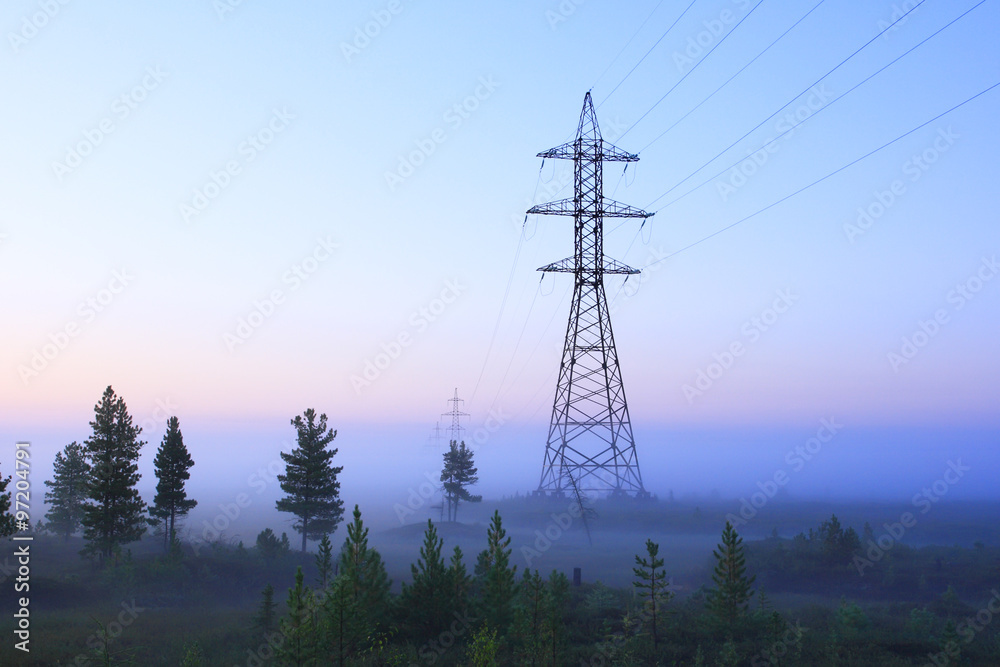 Electric wires among fog