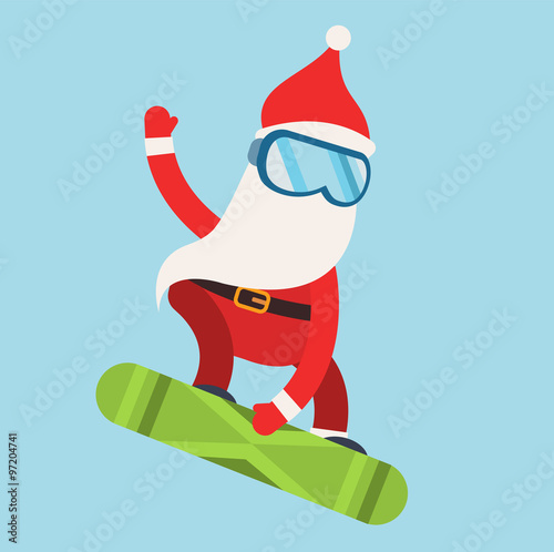 Cartoon extreme Santa snowboarder winter sport illustration