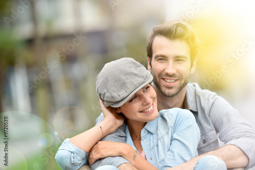 Portrait of in love young couple in town